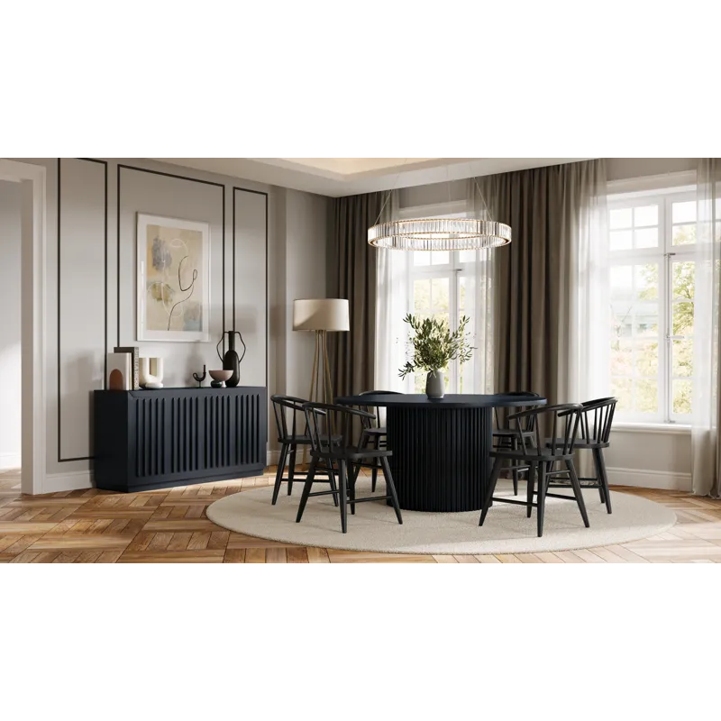 Auden 60\" Round Mid-Century Modern Fluted Pedestal Base Dining Table