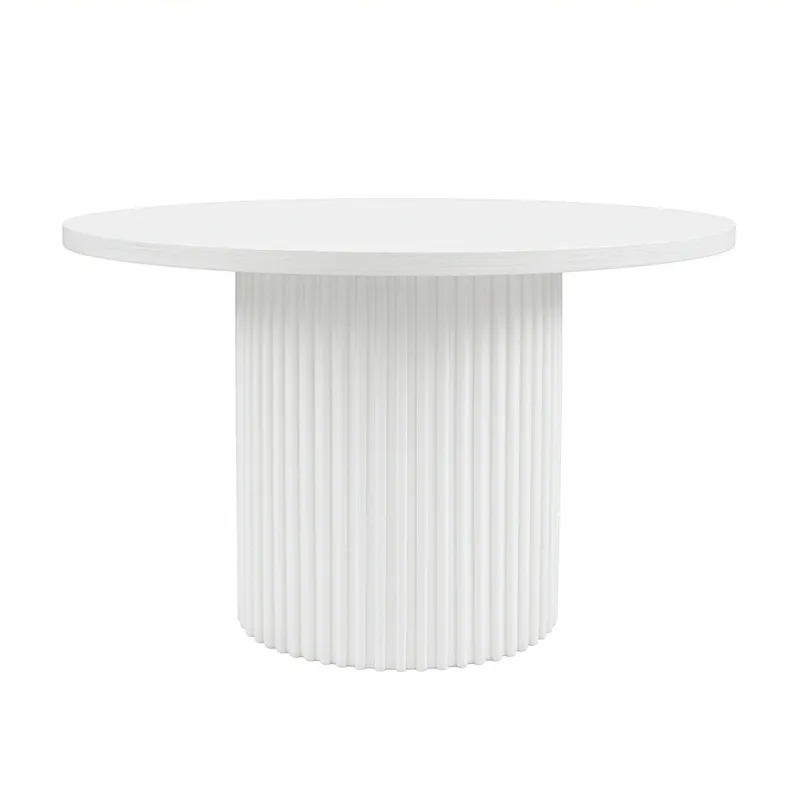 Auden 60\" Round Mid-Century Modern Fluted Pedestal Base Dining Table