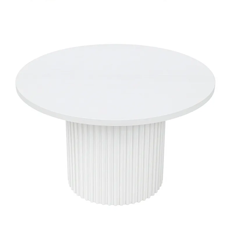 Auden 60\" Round Mid-Century Modern Fluted Pedestal Base Dining Table