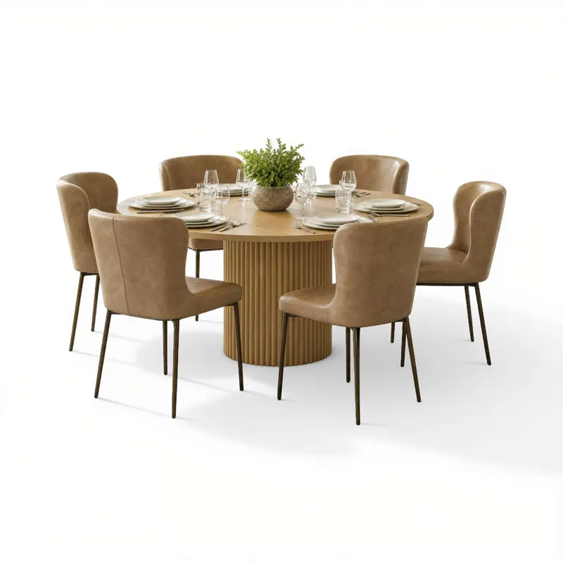 Auden 7-Piece Mid-Century Modern Dining Set With Easley Upholstered Chairs