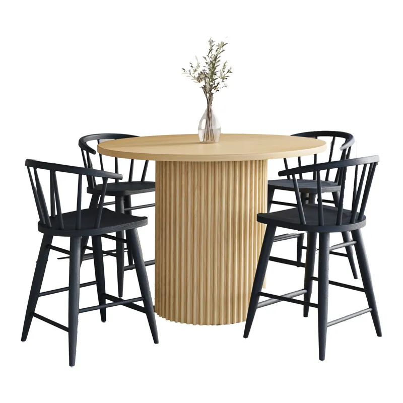 Auden Mid-Century Modern 5-Piece Counter Height Dining Set With Round Table And Spindle Back Barstoo