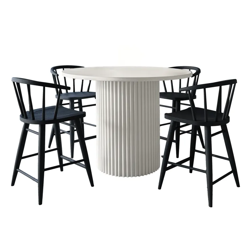 Auden Mid-Century Modern 5-Piece Counter Height Dining Set With Round Table And Spindle Back Barstoo