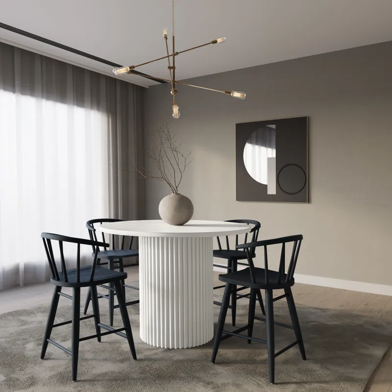 Auden Mid-Century Modern 5-Piece Counter Height Dining Set With Round Table And Spindle Back Barstoo