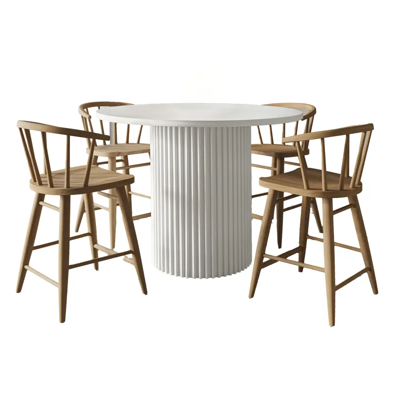 Auden Mid-Century Modern 5-Piece Counter Height Dining Set With Round Table And Spindle Back Barstoo