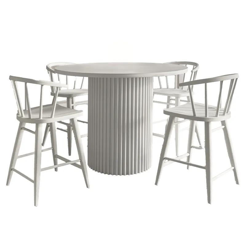 Auden Mid-Century Modern 5-Piece Counter Height Dining Set With Round Table And Spindle Back Barstoo