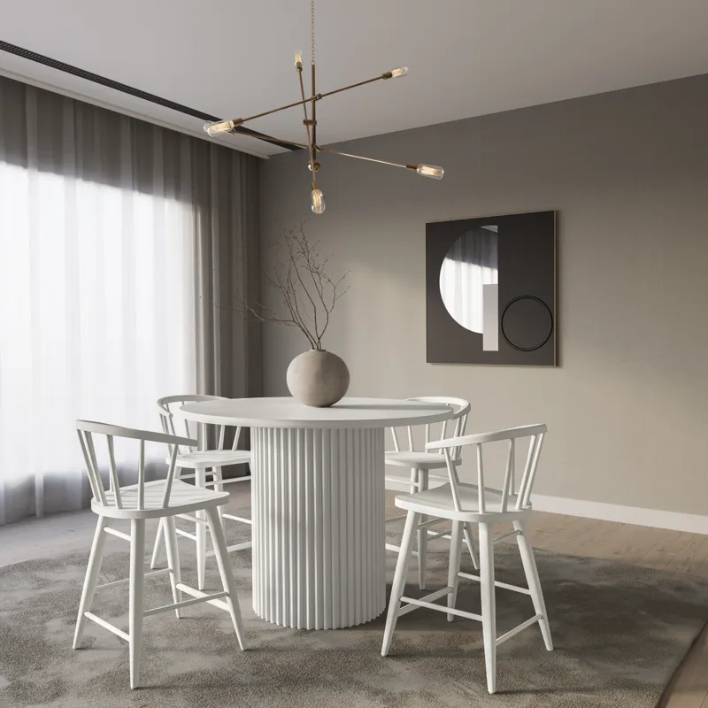 Auden Mid-Century Modern 5-Piece Counter Height Dining Set With Round Table And Spindle Back Barstoo