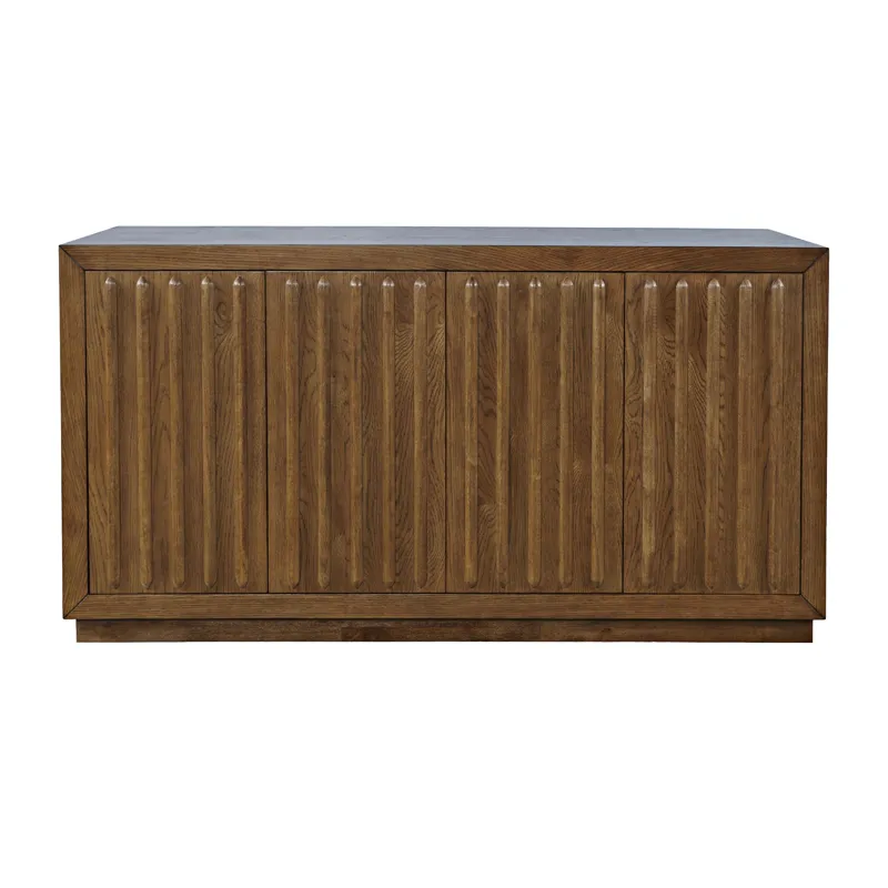 Maven 60\" Mid-Century Modern Fluted Four Door Sideboard Storage Cabinet