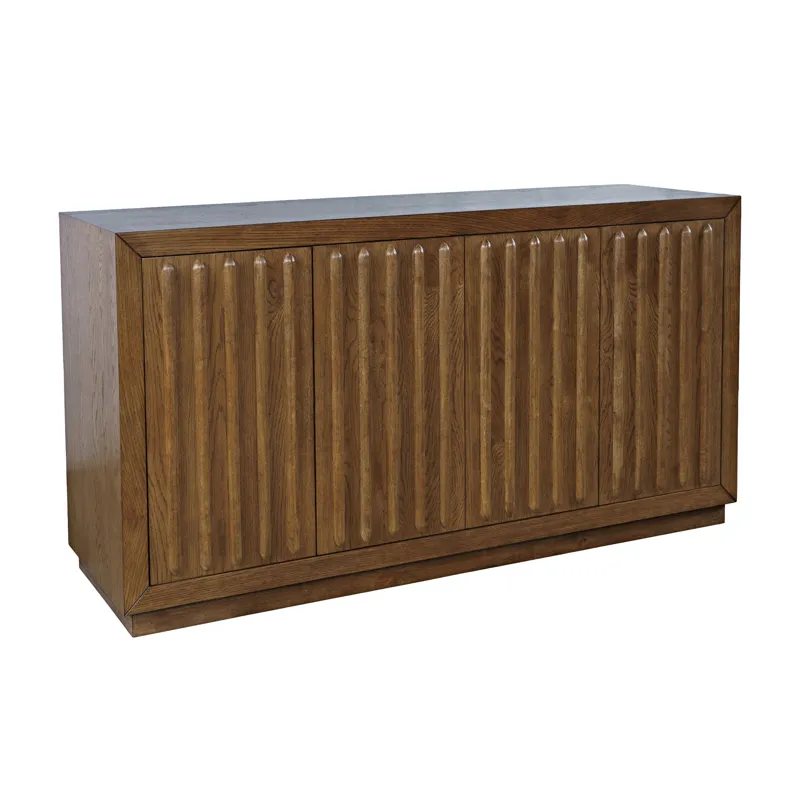 Maven 60\" Mid-Century Modern Fluted Four Door Sideboard Storage Cabinet