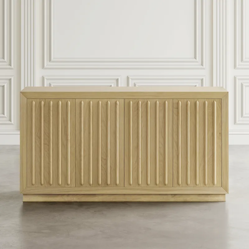 Maven 60\" Mid-Century Modern Fluted Four Door Sideboard Storage Cabinet