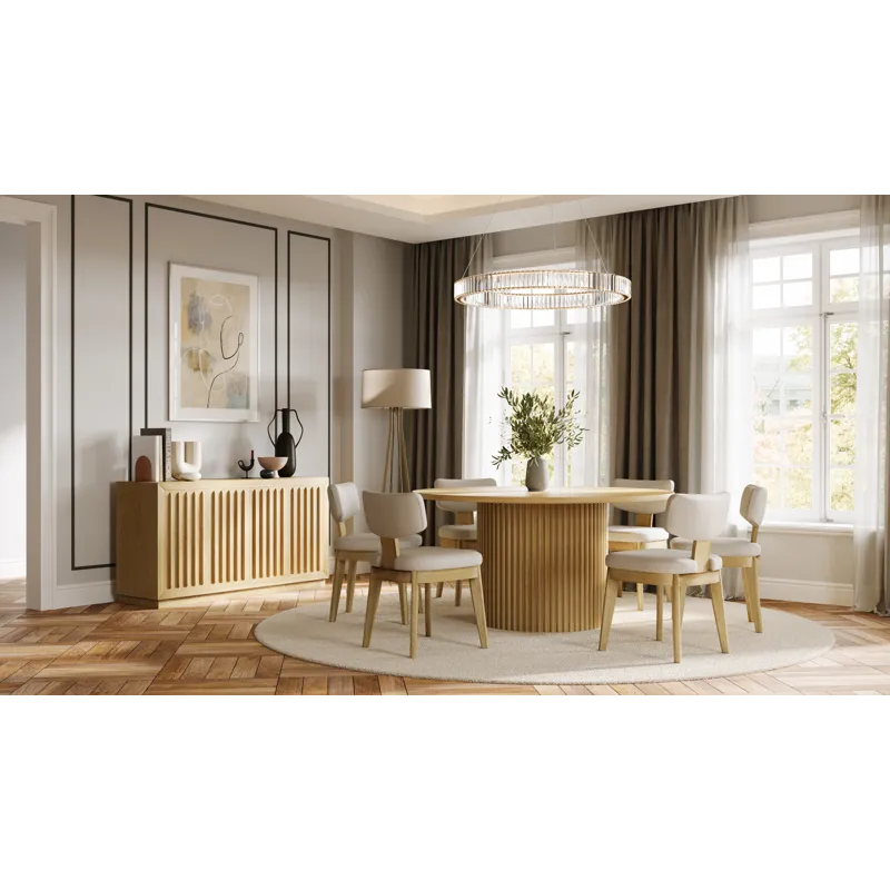 Maven 60\" Mid-Century Modern Fluted Four Door Sideboard Storage Cabinet