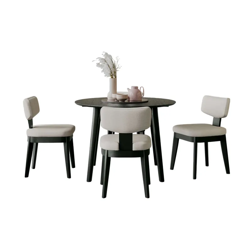 Percy 42" Contemporary Five Piece Drop-Leaf Dining Set With Upholstered Dining Chairs
