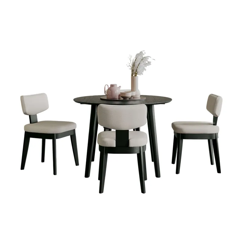 Percy 42" Contemporary Five Piece Drop-Leaf Dining Set With Upholstered Dining Chairs