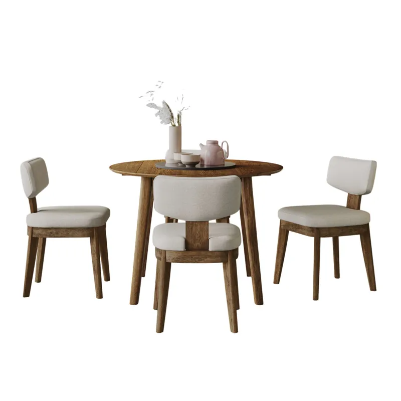 Percy 42" Contemporary Five Piece Drop-Leaf Dining Set With Upholstered Dining Chairs