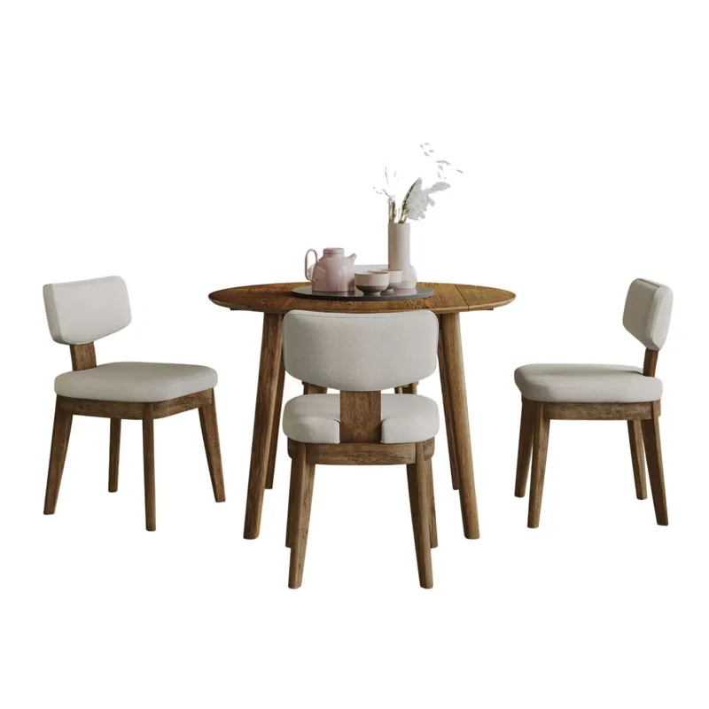 Percy 42" Contemporary Five Piece Drop-Leaf Dining Set With Upholstered Dining Chairs