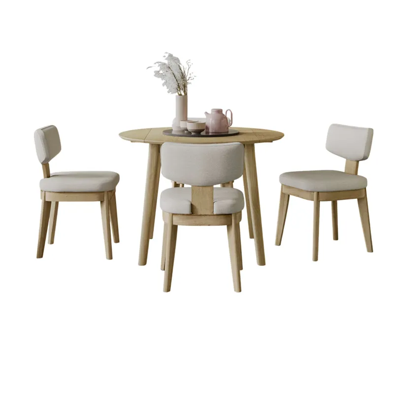 Percy 42" Contemporary Five Piece Drop-Leaf Dining Set With Upholstered Dining Chairs