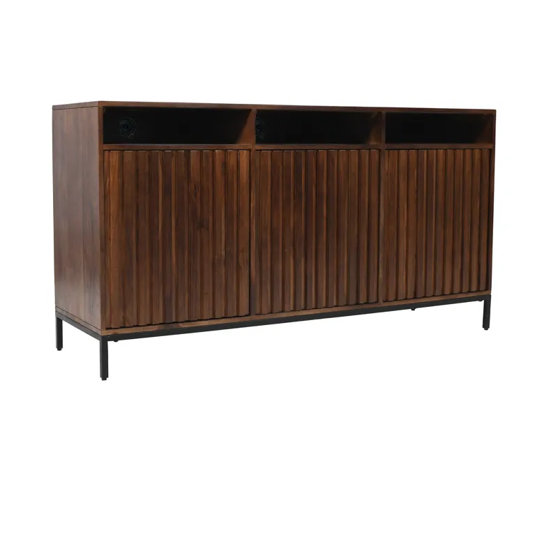 Ryder 60\" Modern Fluted Door Solid Wood Console Storage TV Stand Cabinet