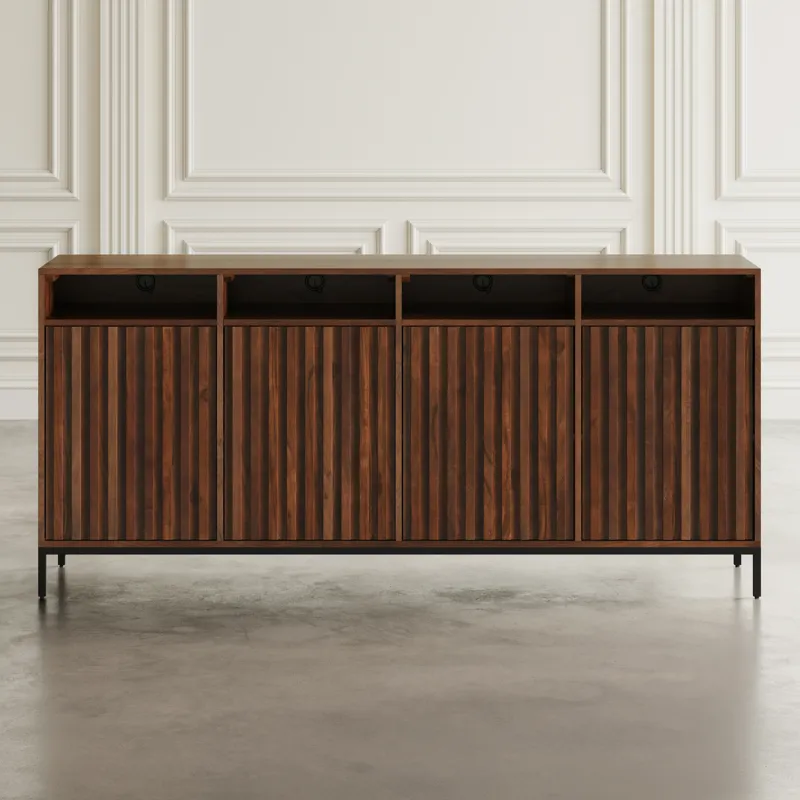 Ryder 70\" Modern Fluted Door Solid Wood Console Storage TV Stand Cabinet