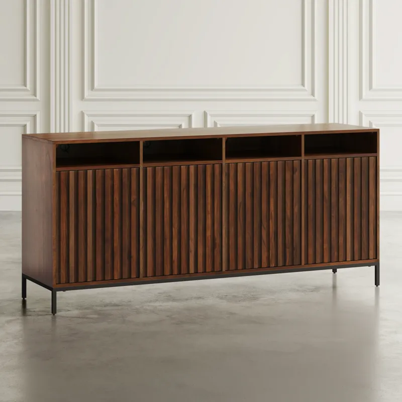 Ryder 70\" Modern Fluted Door Solid Wood Console Storage TV Stand Cabinet