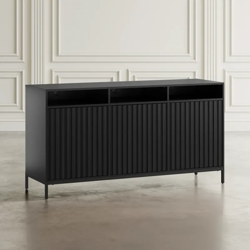 Ryder 60\" Modern Fluted Door Solid Wood Console Storage TV Stand Cabinet