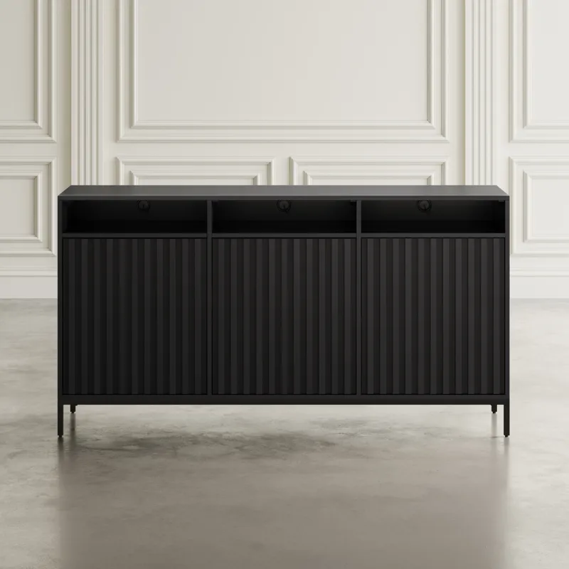 Ryder 60\" Modern Fluted Door Solid Wood Console Storage TV Stand Cabinet