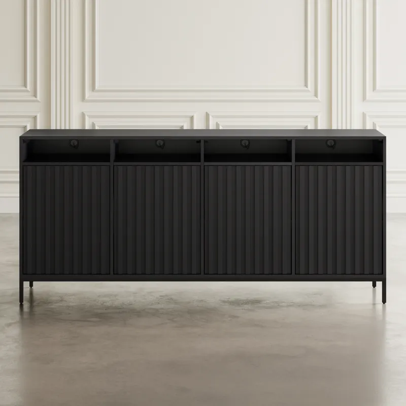 Ryder 70\" Modern Fluted Door Solid Wood Console Storage TV Stand Cabinet