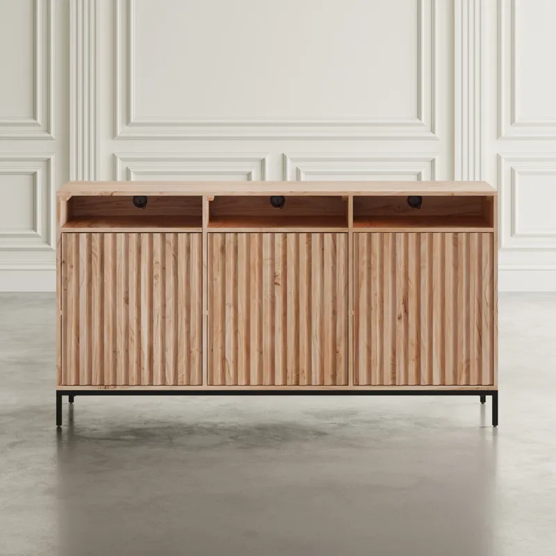 Ryder 60\" Modern Fluted Door Solid Wood Console Storage TV Stand Cabinet