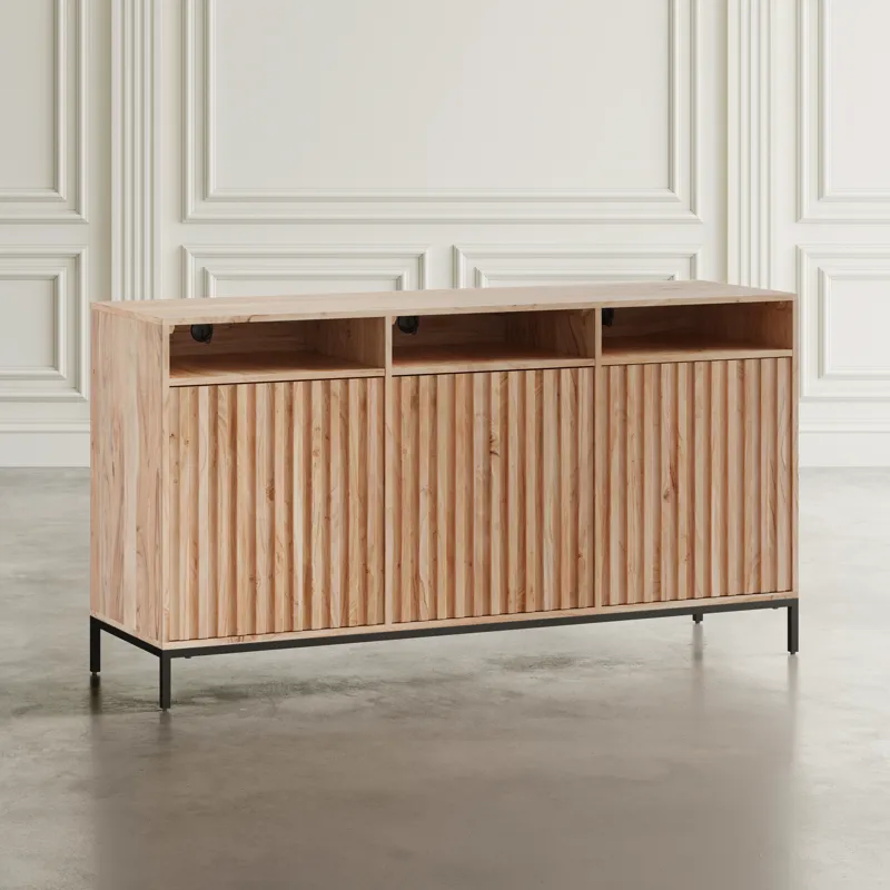 Ryder 60\" Modern Fluted Door Solid Wood Console Storage TV Stand Cabinet