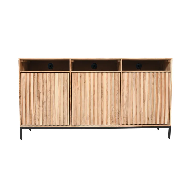 Ryder 60\" Modern Fluted Door Solid Wood Console Storage TV Stand Cabinet