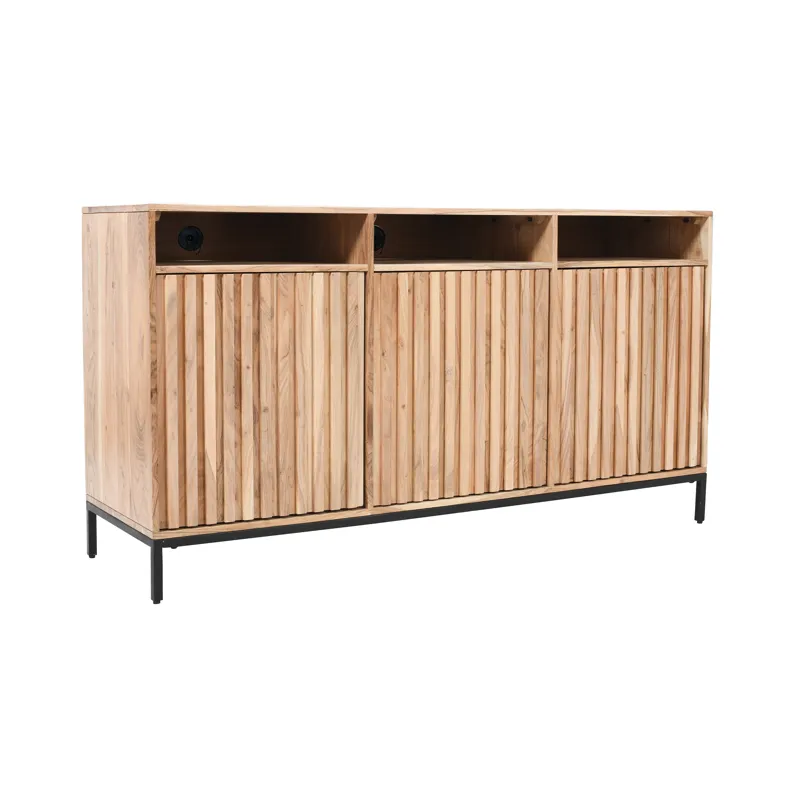 Ryder 60\" Modern Fluted Door Solid Wood Console Storage TV Stand Cabinet