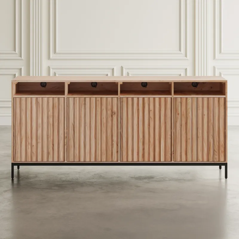 Ryder 70\" Modern Fluted Door Solid Wood Console Storage TV Stand Cabinet