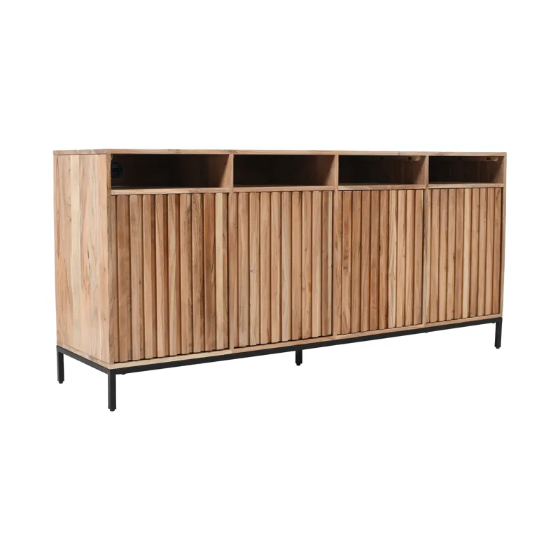 Ryder 70\" Modern Fluted Door Solid Wood Console Storage TV Stand Cabinet