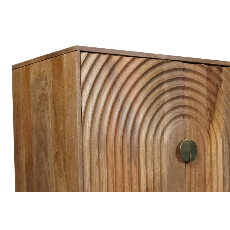 Asher 69\" Solid Wood Mid-Century Modern Curved Arch Sideboard Cabinet