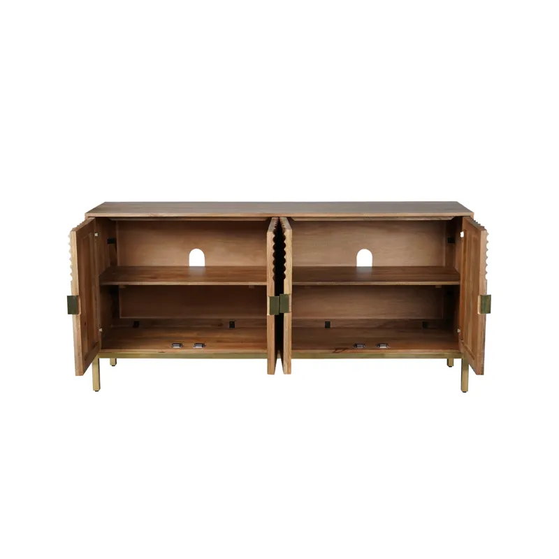 Asher 69\" Solid Wood Mid-Century Modern Curved Arch Sideboard Cabinet