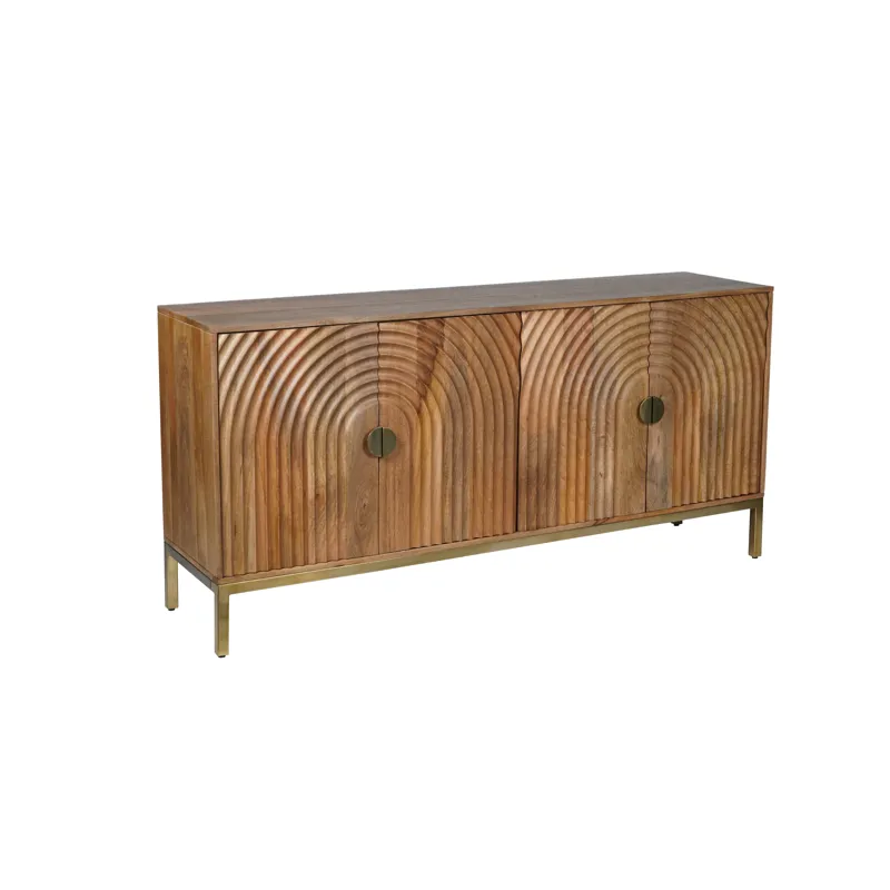 Asher 69\" Solid Wood Mid-Century Modern Curved Arch Sideboard Cabinet