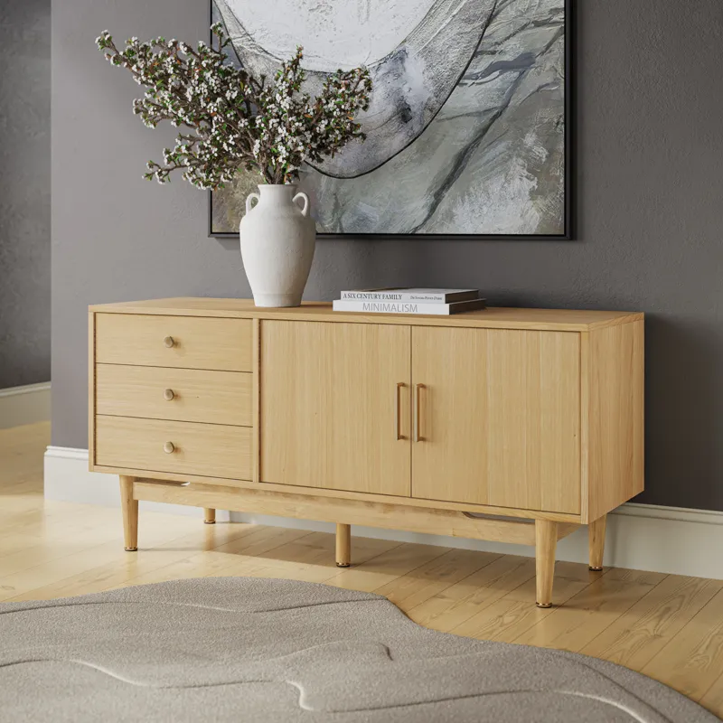 Olson 57\" Mid-Century Modern Scandinavian Console TV Stand Storage Cabinet