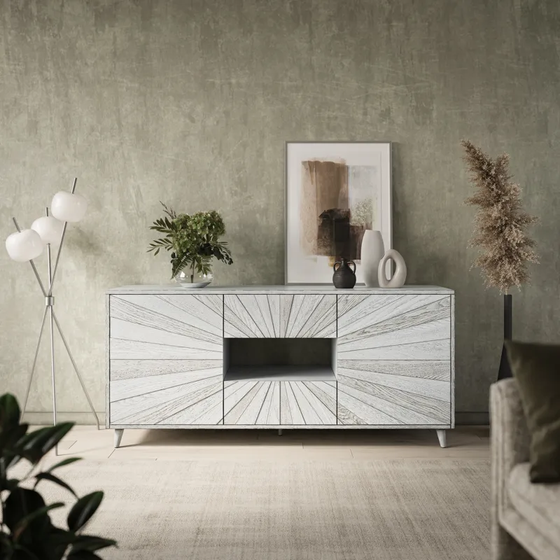 Reece 70\" Mid-Century Modern Starburst TV Stand Console Storage Cabinet