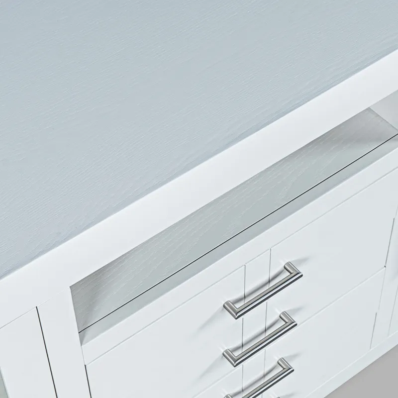 Auburn Hills 70\" Contemporary Media Console With Tempered Glass Doors, Drawers And Adjustable Shelv