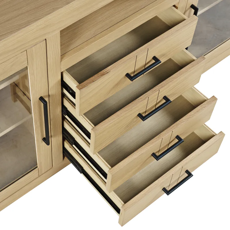 Auburn Hills 70\" Contemporary Media Console With Tempered Glass Doors, Drawers And Adjustable Shelv