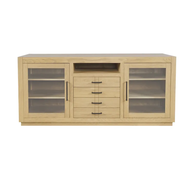 Auburn Hills 70\" Contemporary Media Console With Tempered Glass Doors, Drawers And Adjustable Shelv