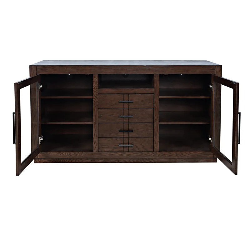 Auburn Hills 60\" Contemporary Media Console With Tempered Glass Doors, Drawers And Adjustable Shelv