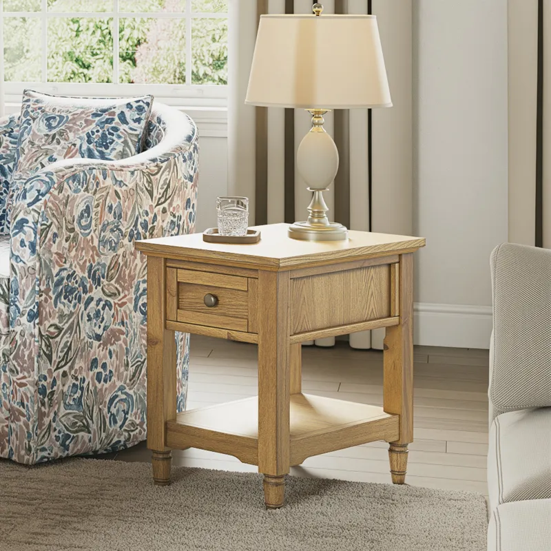 Brentwood Modern Transitional Chairside End Table With Drawer And Storage Shelf