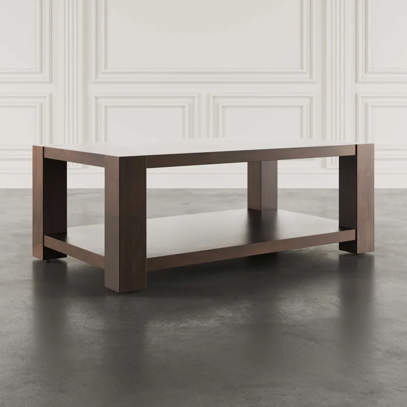 Brownstone 50\" Transitional Modern Block-Frame Coffee Table With Storage And Wheels
