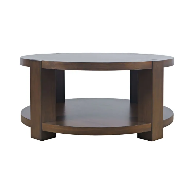 Brownstone 40\" Round Transitional Modern Block-Frame Coffee Table With Wheels