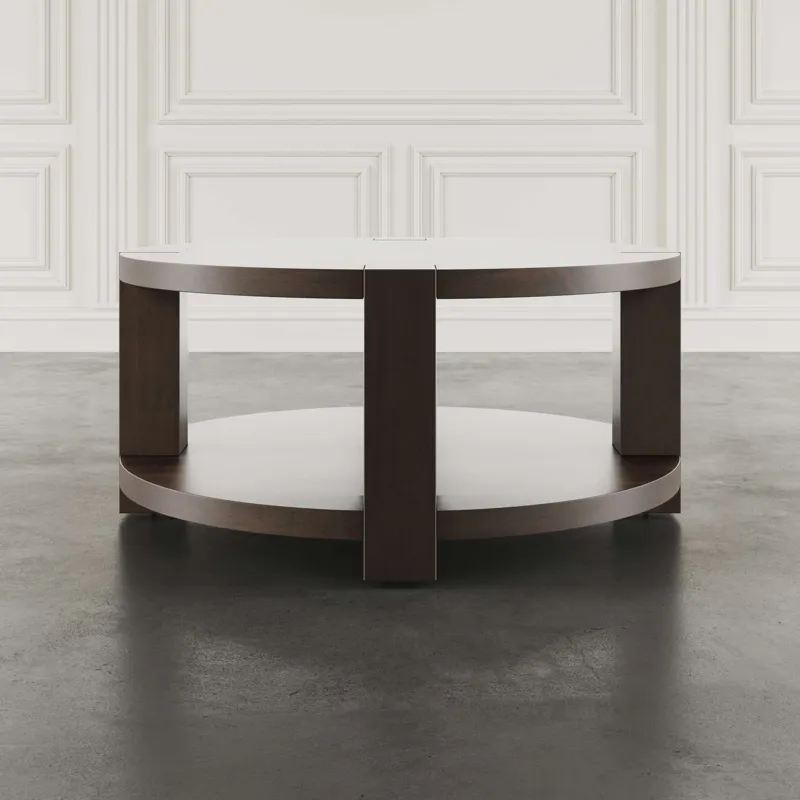 Brownstone 40\" Round Transitional Modern Block-Frame Coffee Table With Wheels