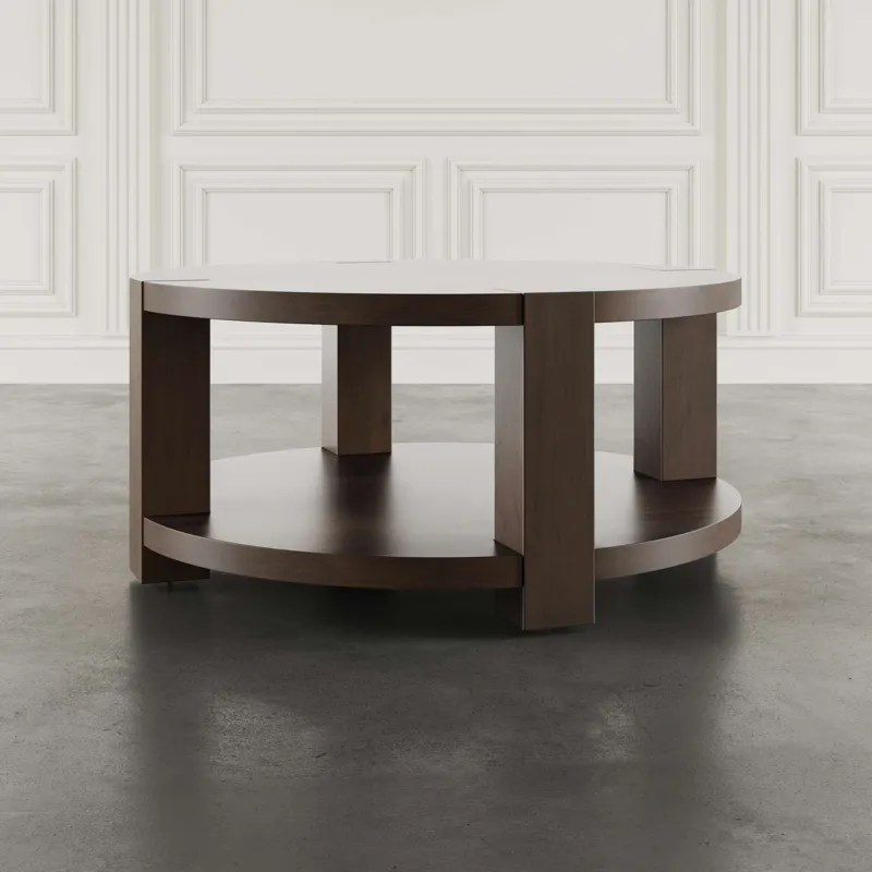 Brownstone 40\" Round Transitional Modern Block-Frame Coffee Table With Wheels