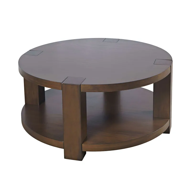 Brownstone 40\" Round Transitional Modern Block-Frame Coffee Table With Wheels