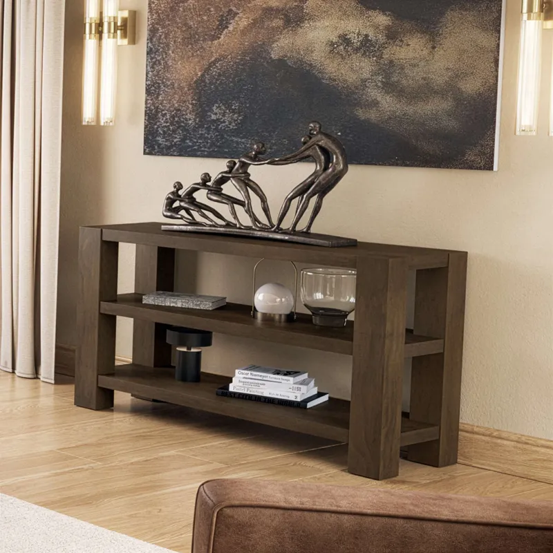 Brownstone 50\" Transitional Modern Block-Frame Sofa Console Table With Shelves