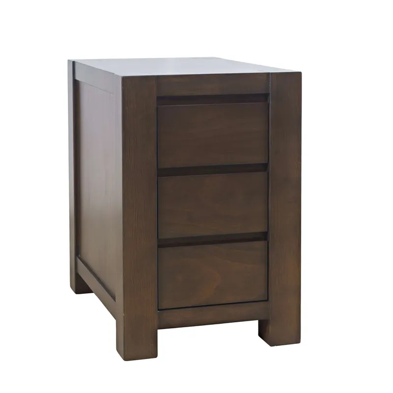 Brownstone Transitional Modern Block-Frame Chairside End Table With Storage Drawers