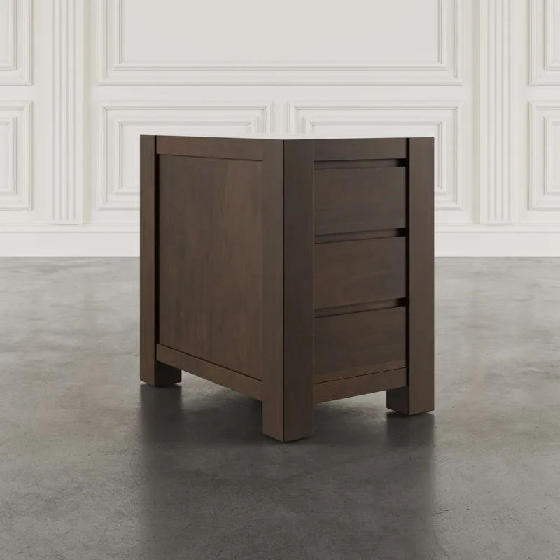 Brownstone Transitional Modern Block-Frame Chairside End Table With Storage Drawers