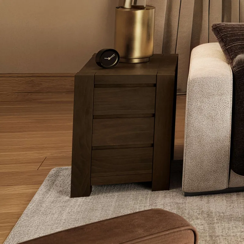 Brownstone Transitional Modern Block-Frame Chairside End Table With Storage Drawers